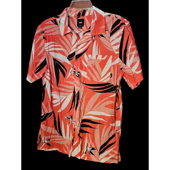 Vans  Mens Pink Black Tropical Hawaiian Short Sleeve Size M‎ (I63) - Picture 1 of 5